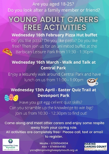 Young Adult Carers Activity Promotional Poster Spring 2022